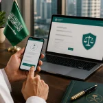 Lawyer verifying legal license online in Saudi Arabia